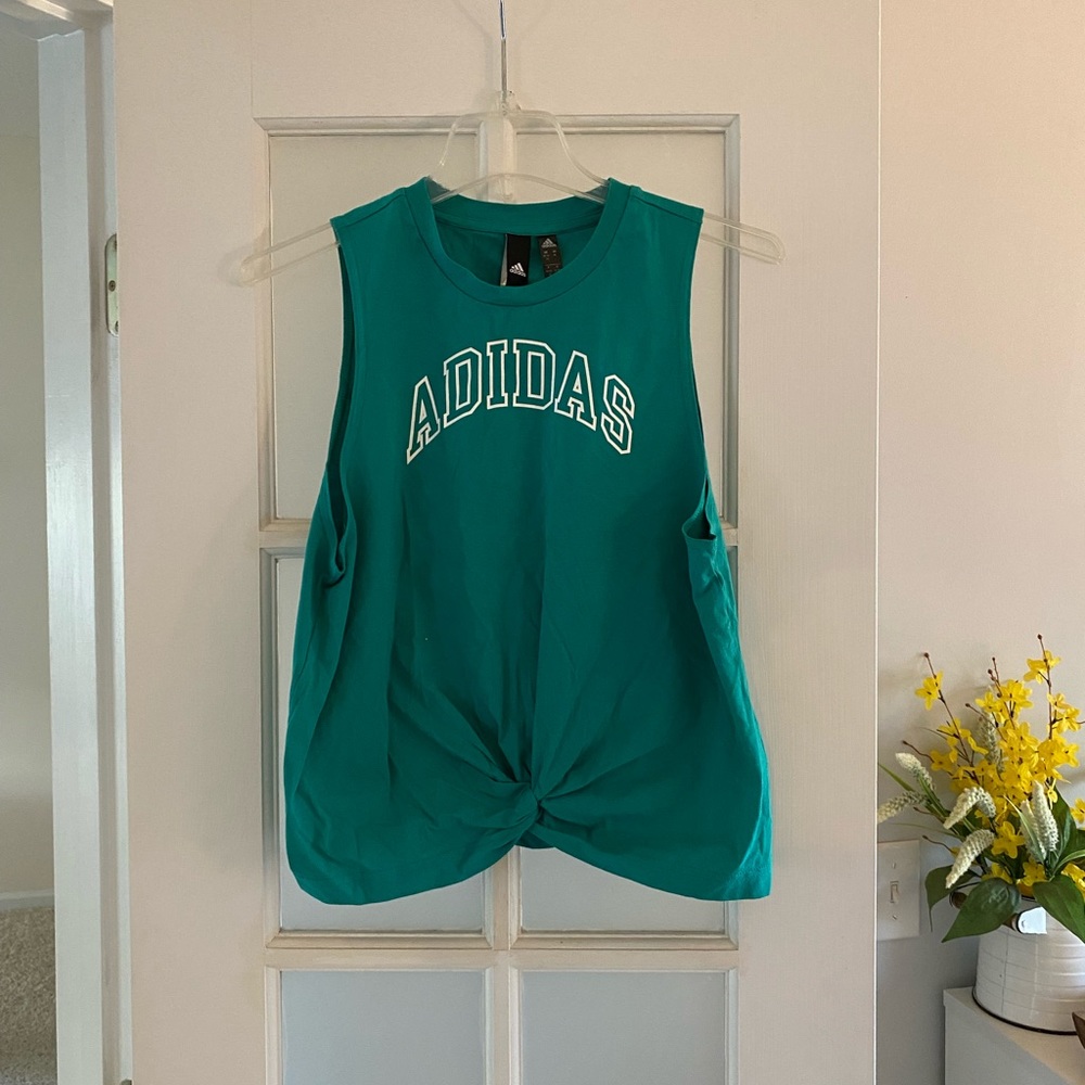 NWT Green Adidas Women's Knotted Graphic Tank Top (Size: Medium)